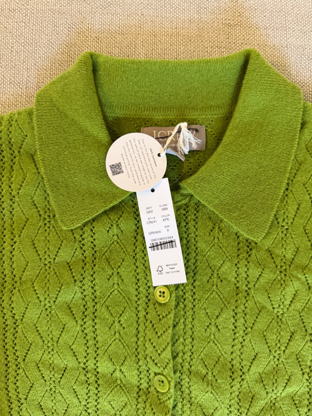J CREW L Cashmere pointelle button-up short-sleeve cardigan CR241 $158 - Picture 6 of 7